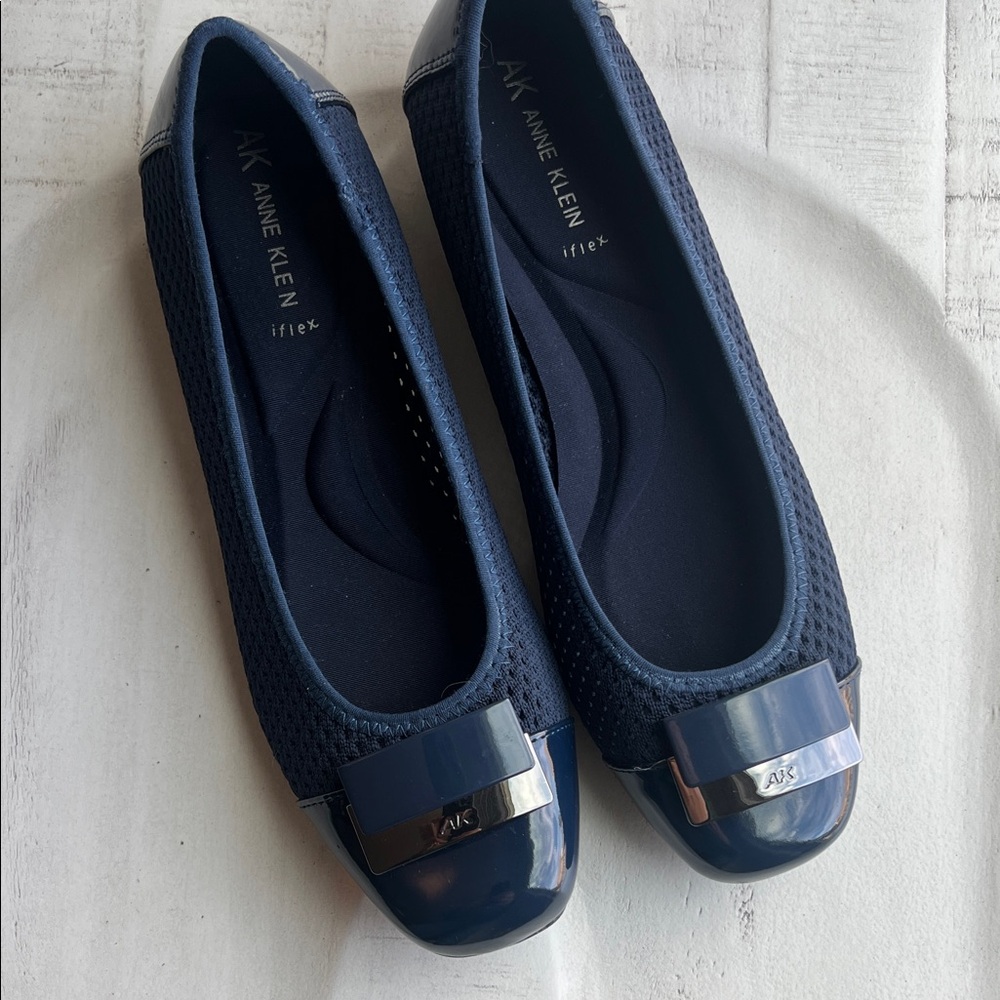 Anne Klein Dark Blue Loafers with Silver Accents